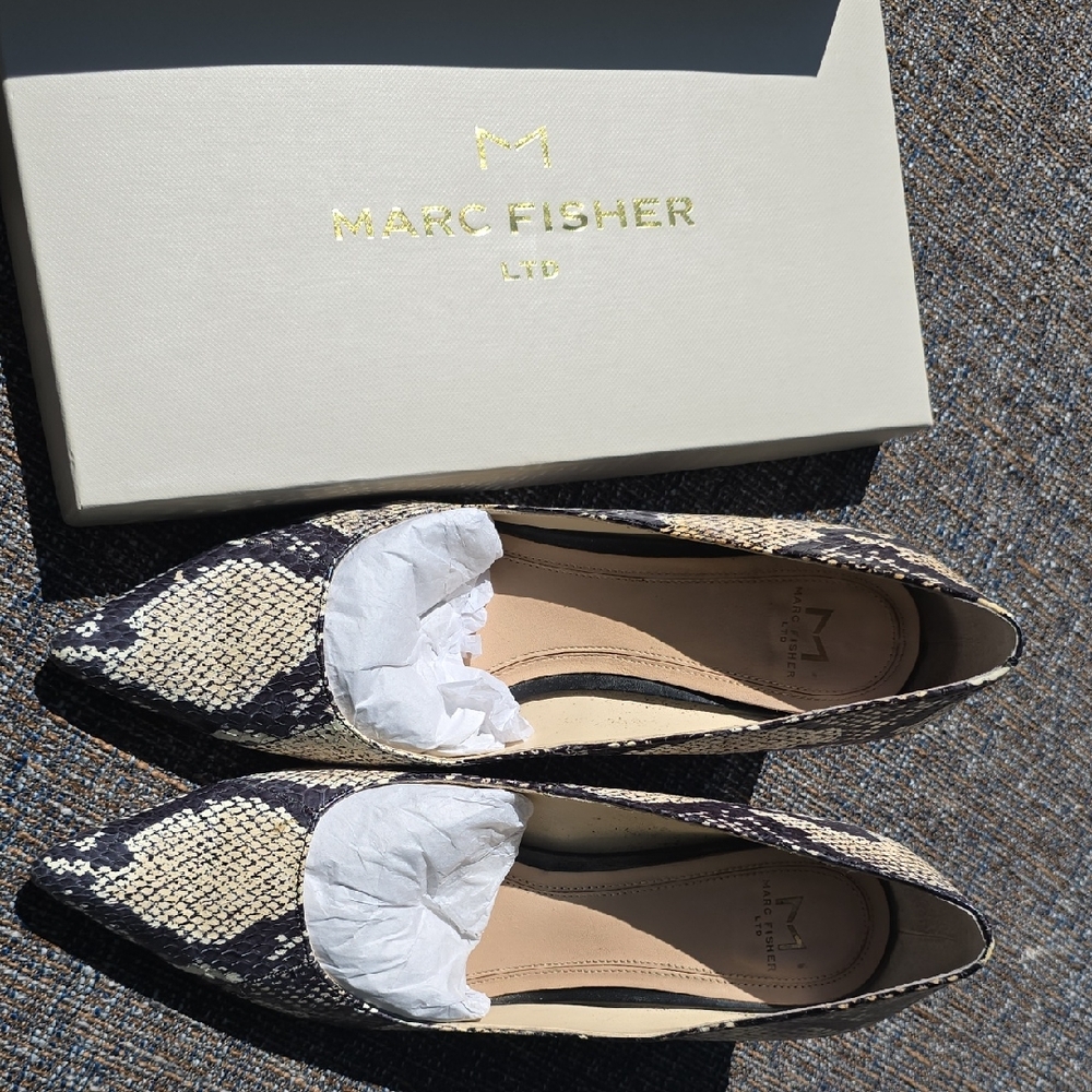 Marc Fisher Black and Cream Snakeskin Heels